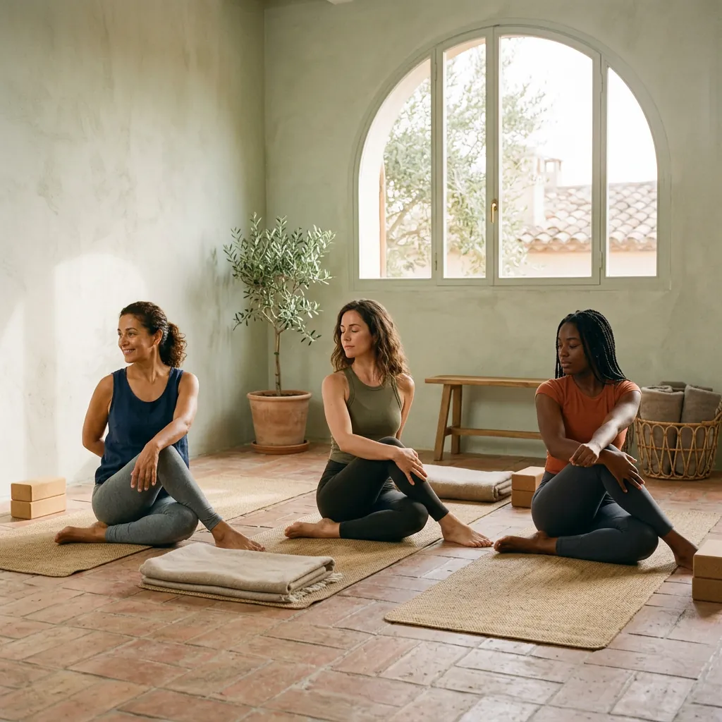 Clase de yoga en grupo reducido